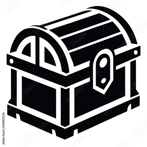 Treasure Chest Silhouette. Closed Pirate Box Vector for Adventure, Fantasy, and Gaming Concepts. Hidden Money or Prize Icon Isolated on White.