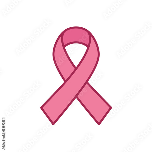 A minimalist line vector icon of a breast cancer awareness ribbon