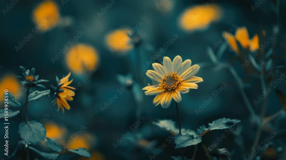 A bright yellow flower growing in a lush green field