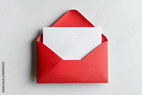 Red Envelope With Blank Card Resting on a Neutral Surface.