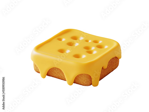 Melted Cheese Toast 3D Render on Transparent Background