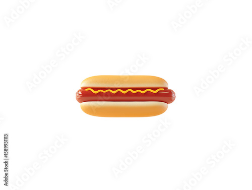 Cartoon Hot Dog with Mustard on Transparent Background