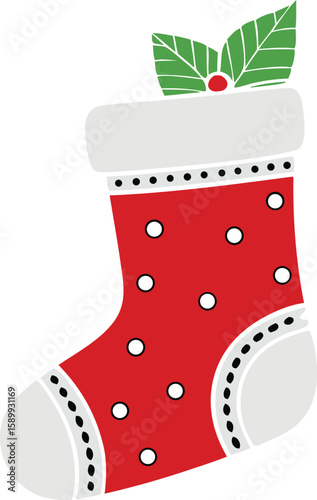 Red Polka Dot Christmas Stocking with Holly
