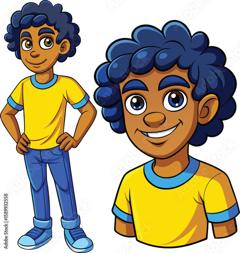 Happy cartoon boy and girl illustration with toy in fun and playful style