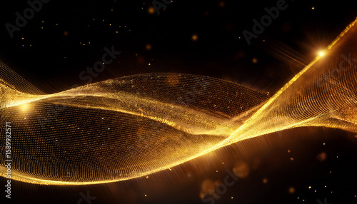 abstract light animation shows a glowing glittering golden wave like formation