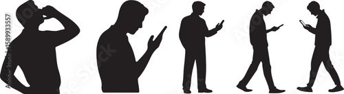 Side by side silhouettes of two men walking and talking on cell phones.