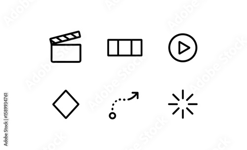 Minimalist linear icon set: film, motion, direction, and animation symbols
