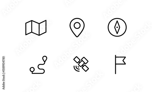 Minimalist outline icons for navigation and location