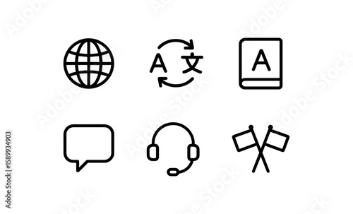 Minimalist language learning icons set for apps and websites