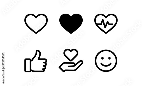 Collection of heart and wellness icons in minimalist style