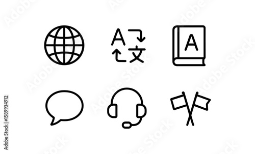 Minimalist language and communication icons set for apps and websites
