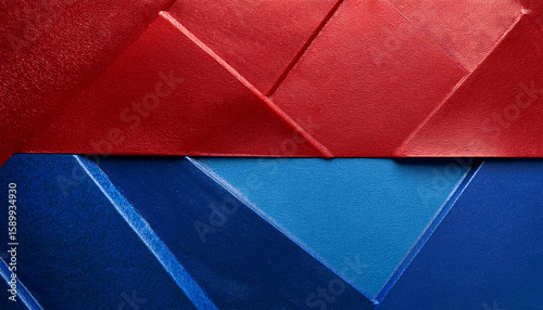 abstract colorful textured design with bold red and blue divided composition