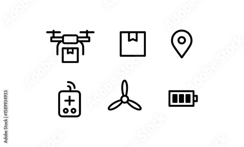 Set of drone delivery and technology icons in linear style