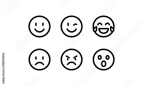 Outline emoji set: happy, sad, angry, surprised faces