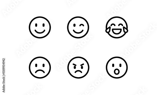 Diverse facial expressions collection: smiling, winking, laughing, sad, angry, surprised