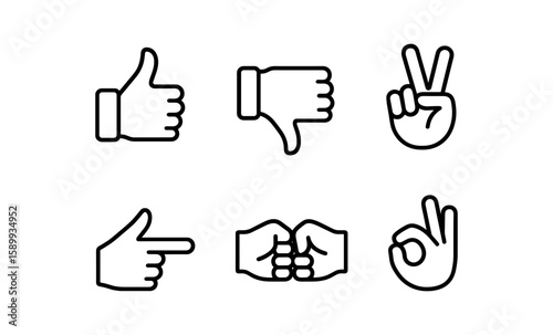 Minimalist line art hand gesture icons for communication design