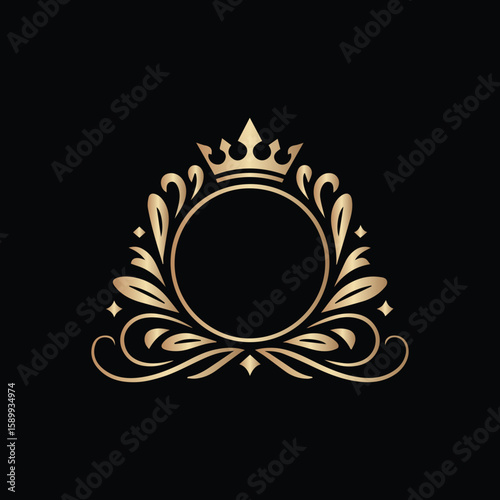 Golden Crest Logo Royal Circle Badge with Crown for High-End Branding