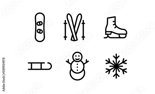 Winter sports and activities icons set in minimalistic style