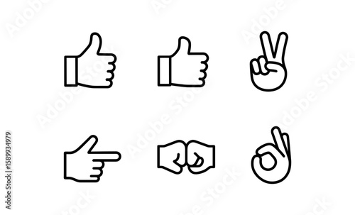 Minimalist line art hand gesture icons for communication and design projects