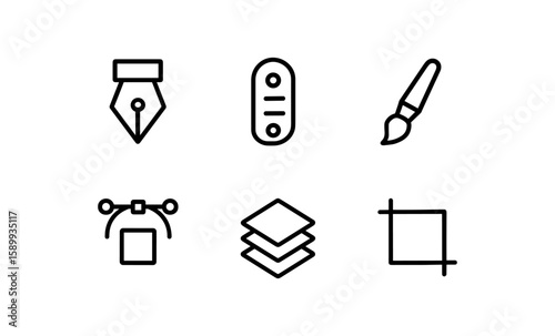 Minimalist linear design tool icons set for graphic designers and creatives