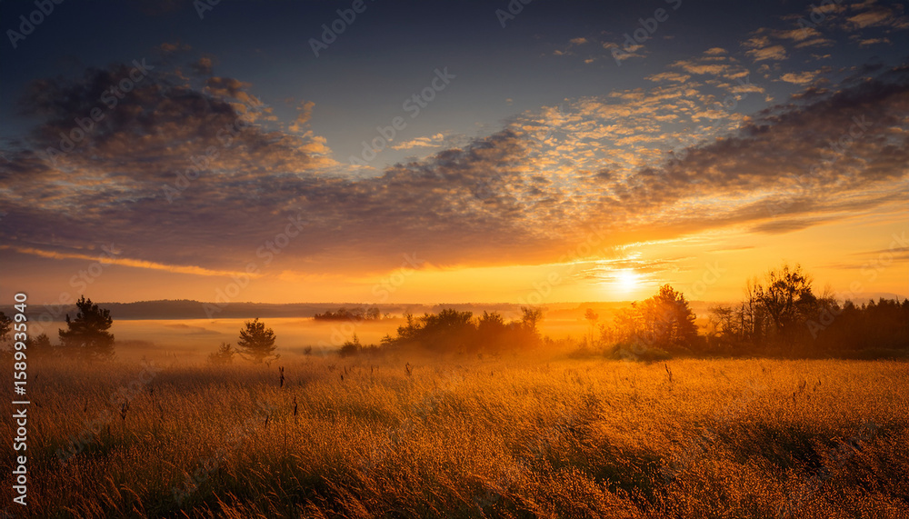 Fototapeta premium golden morning sky sunrise with warm glowing clouds peaceful landscape tranquil mood nature beauty