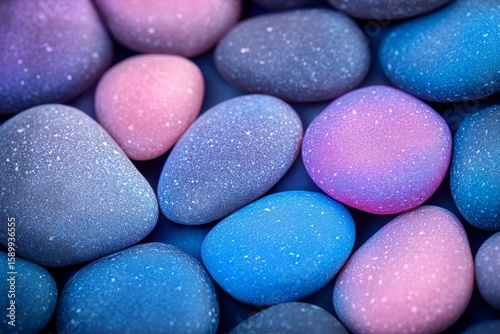 Colorful Rocks in Varying Shades of Blue and Purple Scattered on a Surface.