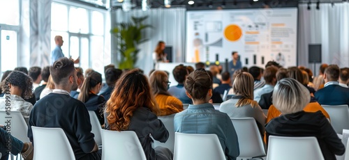 Participants are attentively listening to a speaker during an informative session at a contemporary venue, fostering discussion and learning Generative AI