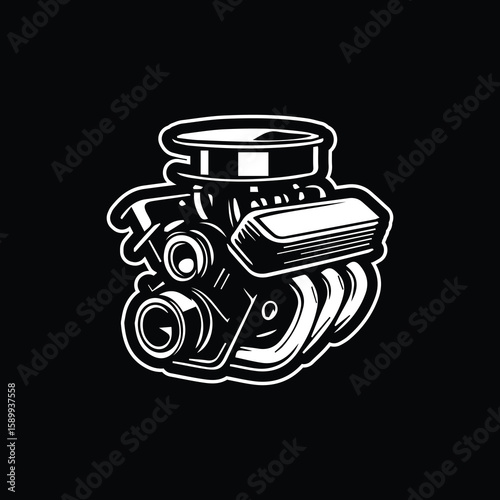 V8 Engine Logo Bold Front-Facing Engine Design for Mechanics and Racing
