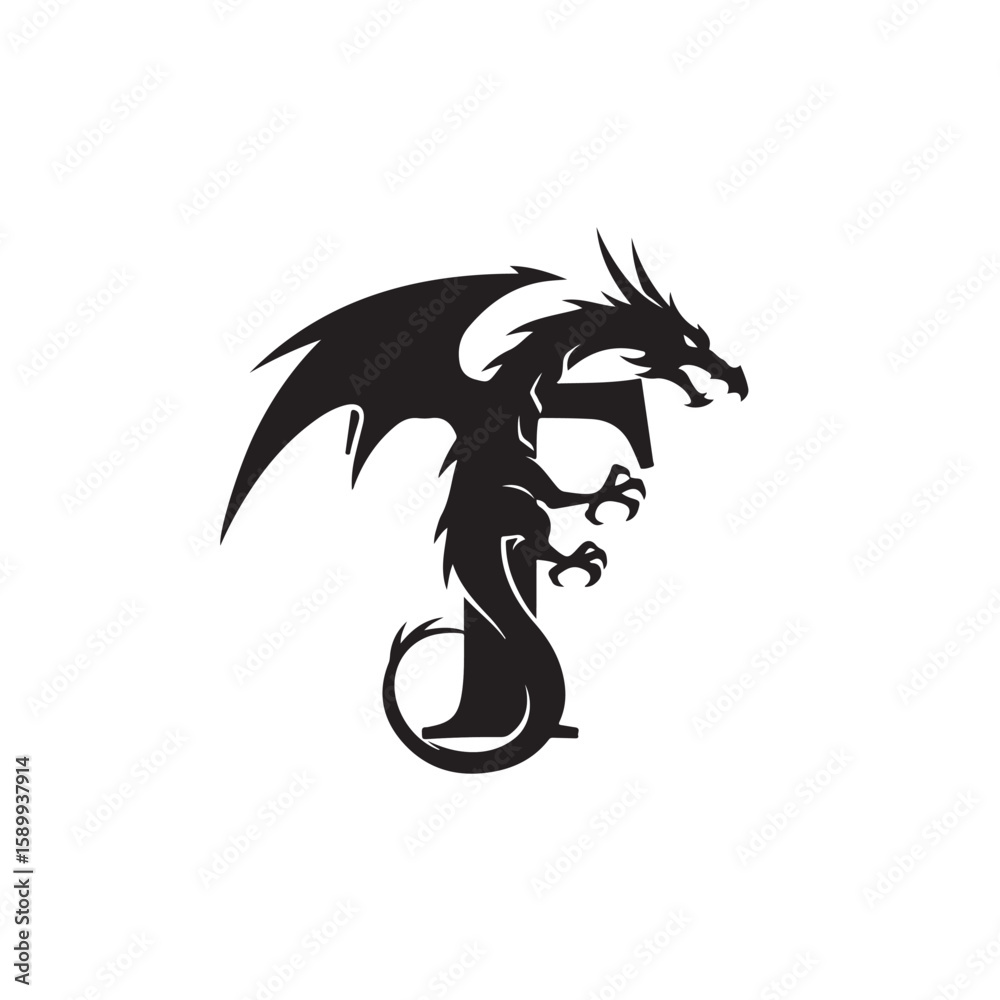 Fototapeta premium Majestic Dragon Integrated With a Bold Letter F for a Powerful Logo Design