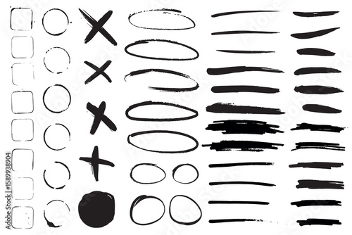 Wallpaper Mural Marker Shapes & Scribble Elements. A diverse set of marker-style shapes and scribbles including circles, crosses, ovals, and lines. Ideal for presentations, infographics, and creative layouts. Torontodigital.ca