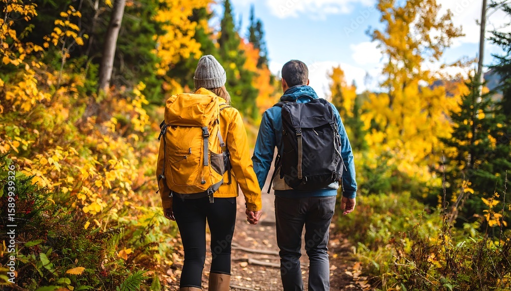 Fototapeta premium Couple hiking autumn trail