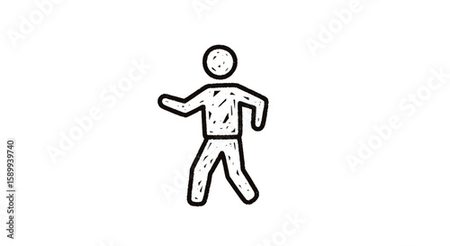 Stick figure walking in chalk drawing style on transparent background  