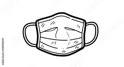 Vector illustration of face mask in chalk drawing style on transparent background  