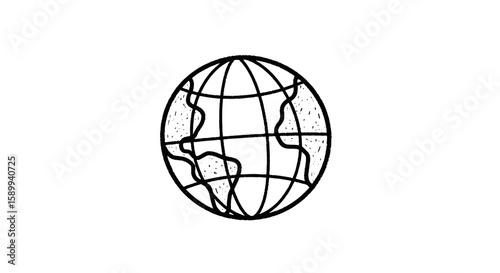 Globe wireframe illustration in chalk drawing style on transparent background  
