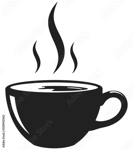 Vector art of a steaming cup of hot coffee isolated background.