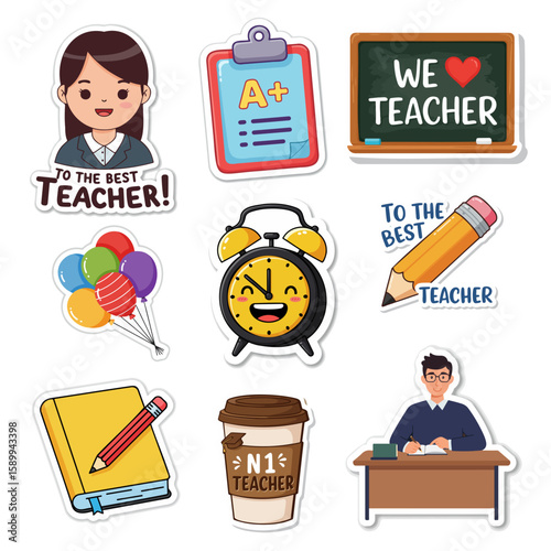 Teacher's Day vector stickers collection on transparent background