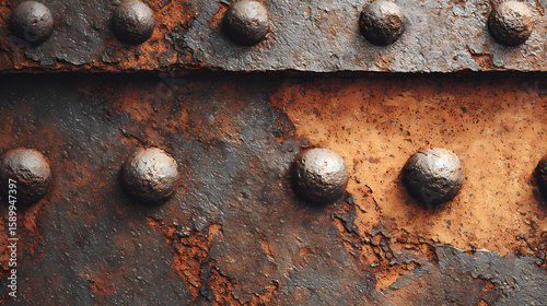 Closeup rusty metal beam with rivets. aged steel beam, corroded surface, abstract pattern. grunge industrial design, weathered texture, old architectural detail. industrial background for. rusted