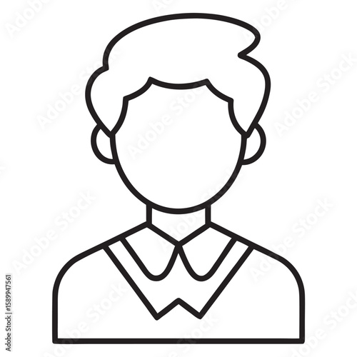 Simple outline icon of a person with styled hair and collar profile avatar