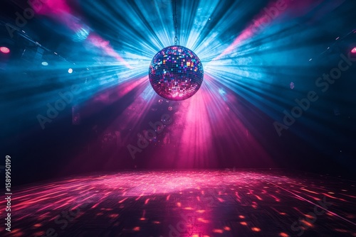Colorful Disco Ball Reflecting Vibrant Lights in a Lively Dance Venue With En...