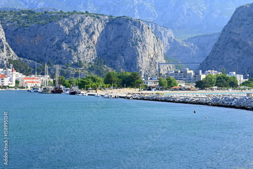 Fototapeta Naklejka Na Ścianę i Meble -  beach, Adriatic Sea, Omiš, Croatia, Europe, water, panorama, canyon, beach, city, vacation,
