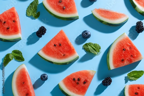 watermelon blueberries and mint pattern 