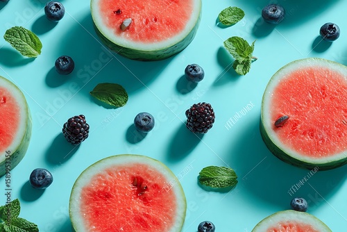 watermelon berries and mint leaf pattern 