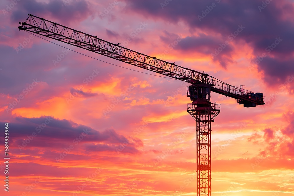 tower crane from construction site at sunset tower crane from construction site at sunset