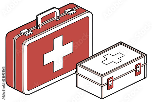 First aid symbol with cross or red kit used in emergency and safety signs.