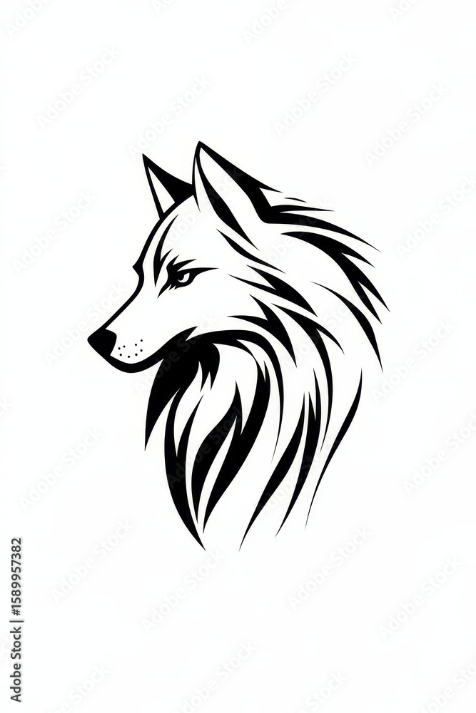 Obraz premium This design features a black silhouette of a wolf in profile, exuding strength and elegance, set on a stark white backdrop