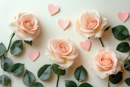 Pink Roses With Heart Decorations Create a Romantic Atmosphere for a Special ...