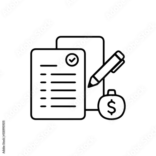 Financial Agreement with Check Mark Pen and Dollar Sign Icon.