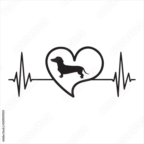 Dachshund with Heartbeat Line