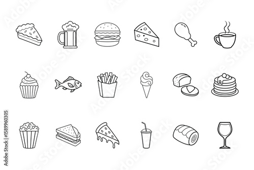 Collection food drink icons on vector