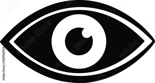 A stylized black and white graphic of an eye, representing vision, observation, and perception